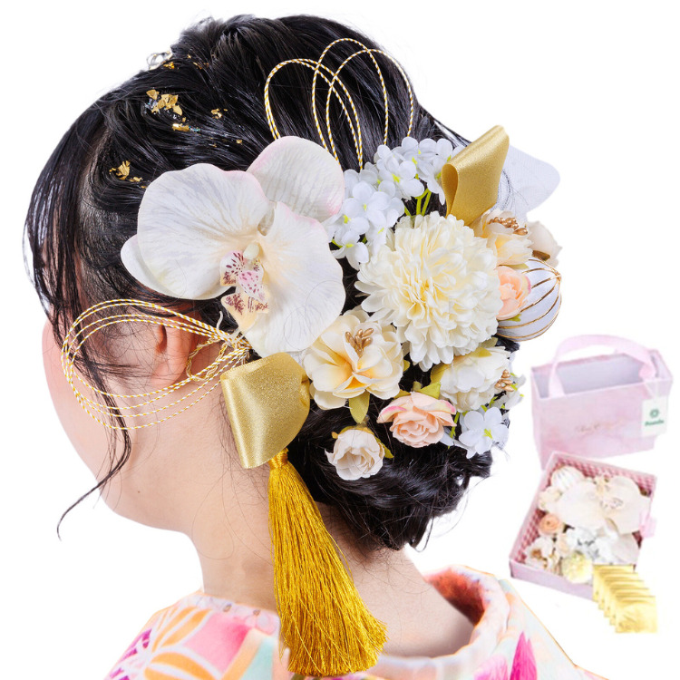 アーティフィシャルフラワー髪飾り（シャンパン×ホワイト） | Puanela